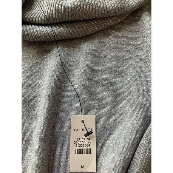 New w/tagsTalbots Sz.Medium Muted Silver Metallic Sweater Cowl Merino Wool - Picture 4 of 10